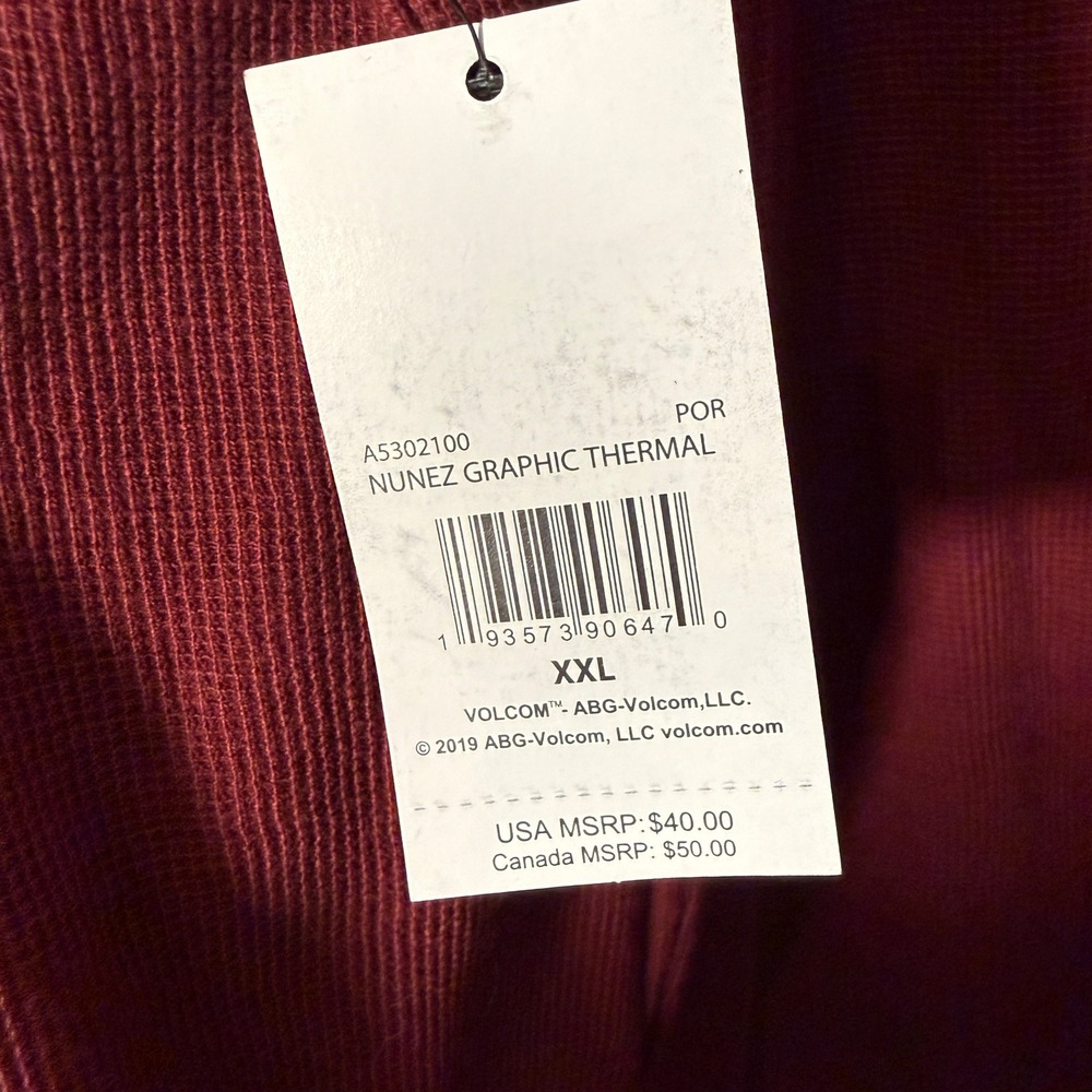 Volcom Mens Nunez Graphic Thermal Long Sleeve Shirt Burgundy XXL BNWT - Picture 8 of 8